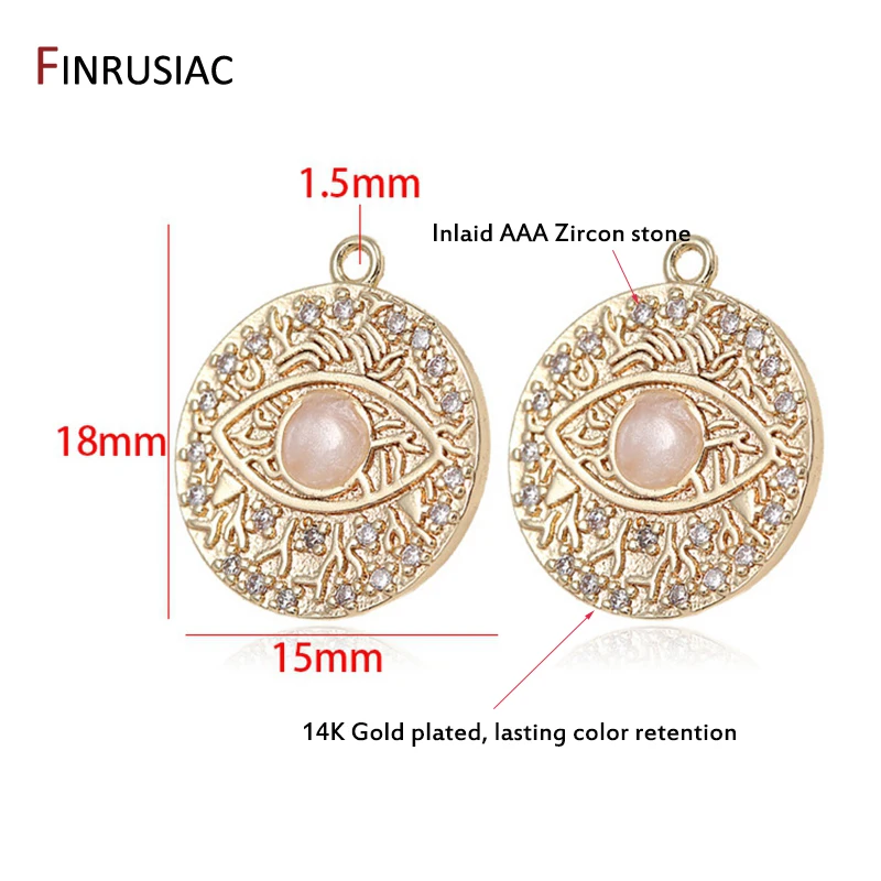 Fashion Lucky Evil Eye Charm Pendant Inlaid Zircon Round Commemorative Coin DIY Necklace Earrings Accessories | Украшения и