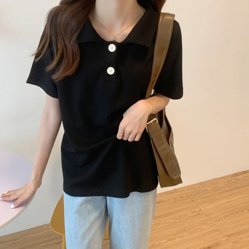 Solid Short Sleeve Polo Shirt Women 2021 Summer New Casual Gray White Blue Yellow Black Pink Tops Ladies Female Polo Woman Shirt
Solid Short Sleeve Polo Shirt Women 2021 Summer New Casual Gray White Blue Yellow Black Pink Tops Ladies Female Polo Woman Shirt
