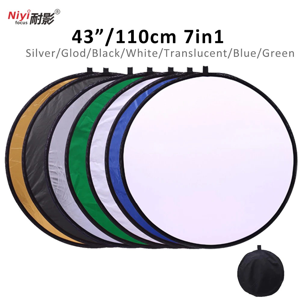 

43" 110cm 7 in 1 Reflector Portable Collapsible Light Round Photography Reflector Studio Multi-function Photo Disc Accessory