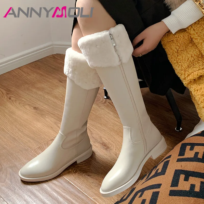 ANNYMOLI Real Leather Mid Heel Long Boots Women Warm Knee High Boots Shoes Zipper Thick Heels Female Boots Winter Black Beige
ANNYMOLI Real Leather Mid Heel Long Boots Women Warm Knee High Boots Shoes Zipper Thick Heels Female Boots Winter Black Beige