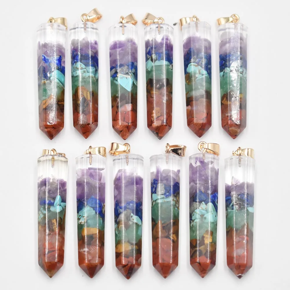 

2021 New Retro Colorful natural amethysts Lapis Lazuli 7 colors stone pillar charms pendants wholesale 12pcs/lot free shipping