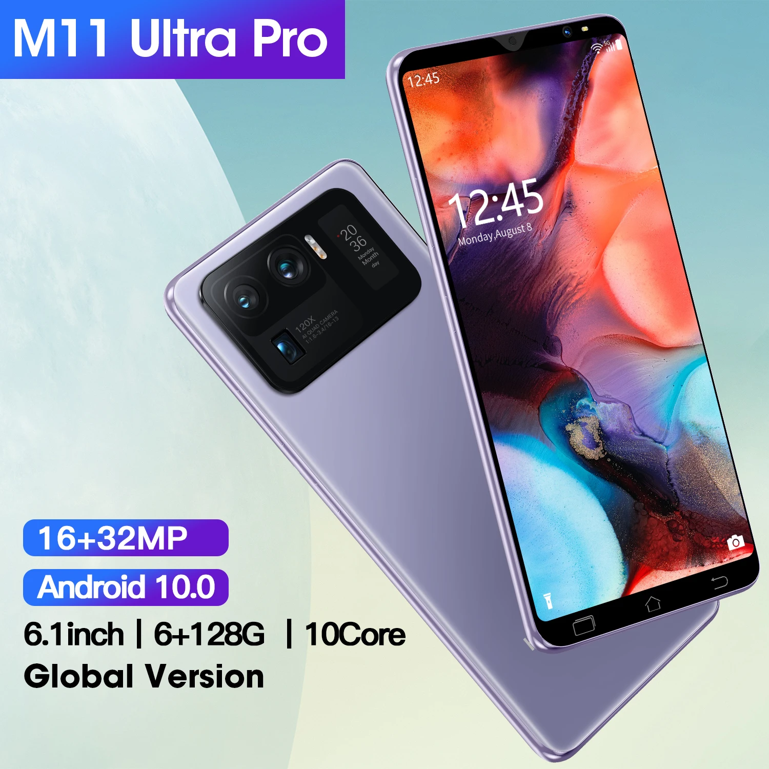 Smart Phone M11Ultra Pro Global 6+128GB 6.1 Inch 16+32MP 4800mAh Fingerprint Unlock Dual SIM Card 10 Core Andriod Phone MTK6889
Smart Phone M11Ultra Pro Global 6+128GB 6.1 Inch 16+32MP 4800mAh Fingerprint Unlock Dual SIM Card 10 Core Andriod Phone MTK6889