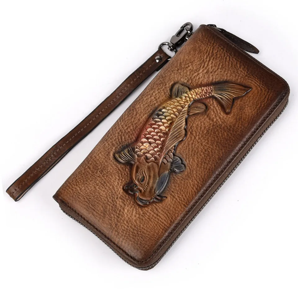 Vintage Men Genuine Leather Wallet Male Soft Cowhide Leather Clutch Purses Zipper Gold Fish Printing Men's Phone Bag for Coin
Vintage Men Genuine Leather Wallet Male Soft Cowhide Leather Clutch Purses Zipper Gold Fish Printing Men's Phone Bag for Coin
