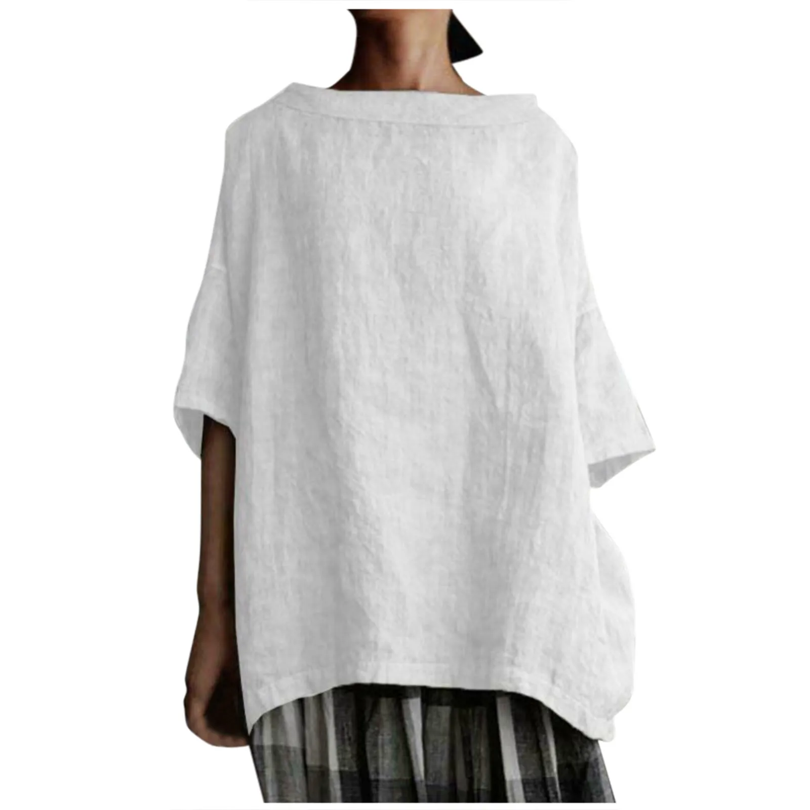 Однотонные женские блузки, свободные, модные женские футболки из хлопка и льна, в стиле Харадзюку, женские блузки средней длины, рубашка 
Однотонные женские блузки, свободные, модные женские футболки из хлопка и льна, в стиле Харадзюку, женские блузки средней длины, рубашка