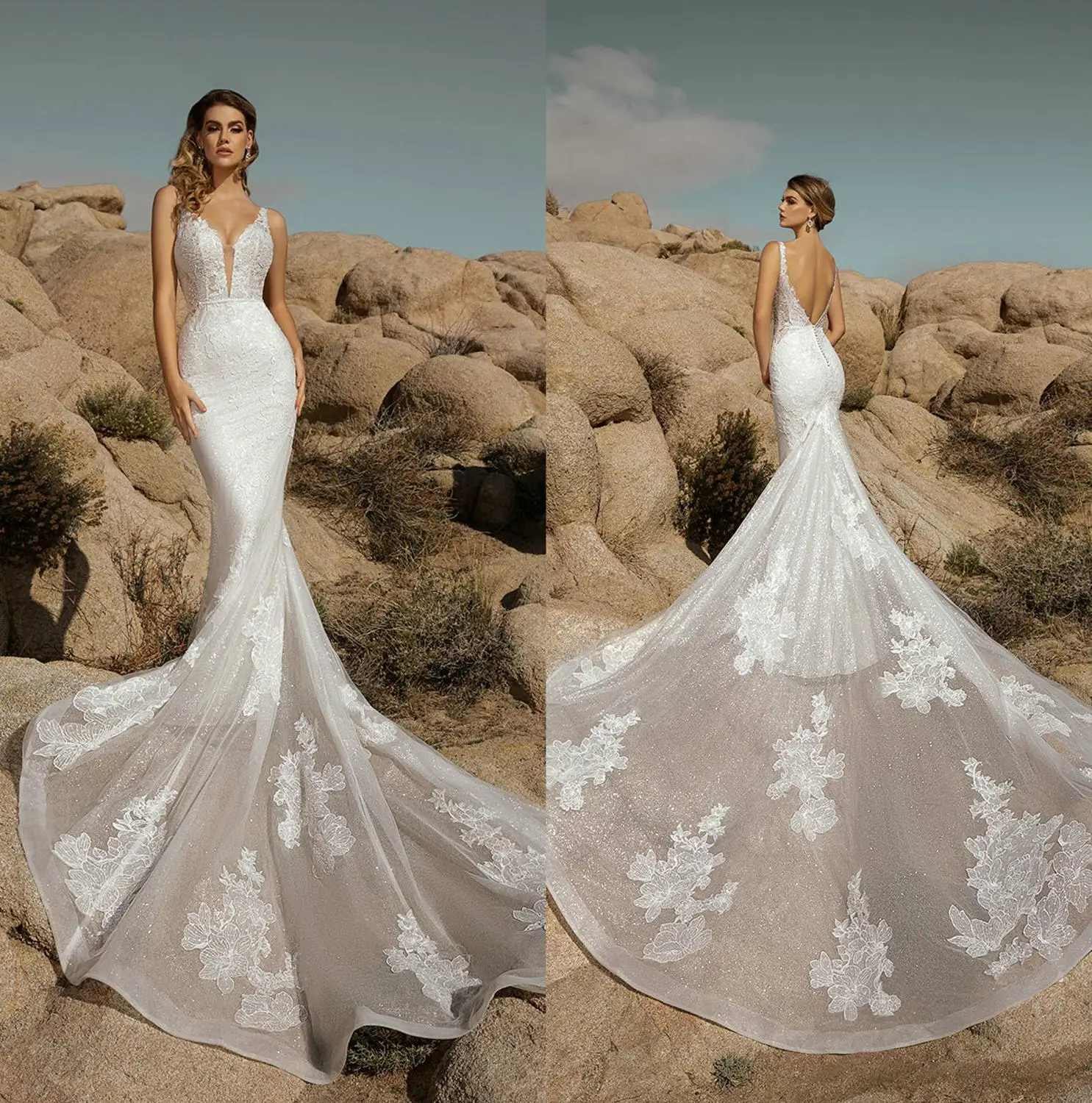 2020 Sexy Mermaid Wedding Dresses Lace Appliqued Glitter Backless Robes De Mariée Custom Made Beach Vestido De Noiva
2020 Sexy Mermaid Wedding Dresses Lace Appliqued Glitter Backless Robes De Mariée Custom Made Beach Vestido De Noiva