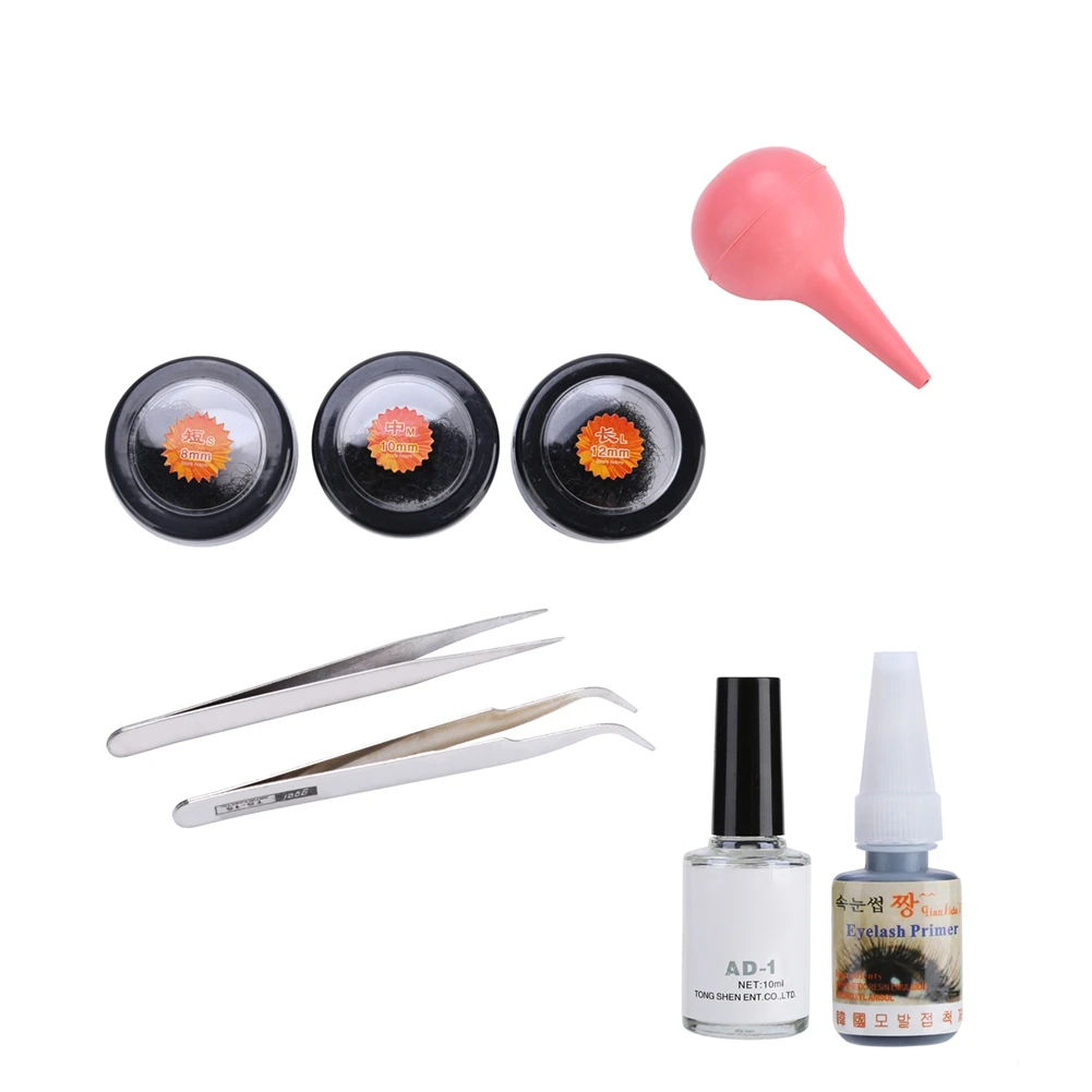 

8/10/12mm Individual Eyelash Extension Glue Remover Tools Set Women Beauty Makeup Kit(Blower Random Color)