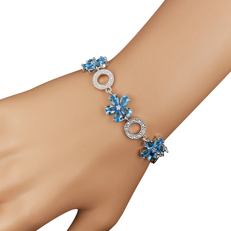 

Funmode Charm Flower Design Blue Cubic Zircon Bracelets For Women Gift pulseiras feminina Wholesale FB145