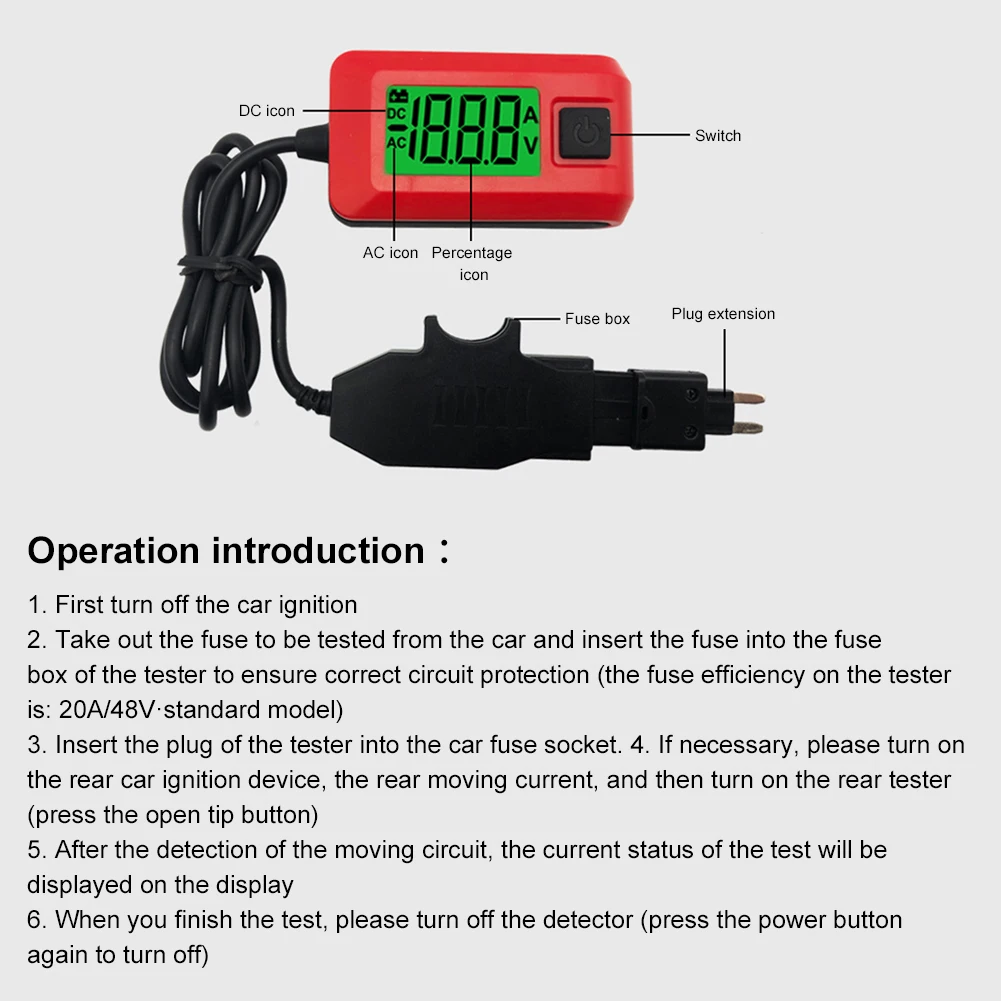 0.01A-19.99A Max. Load 20A/48V DC Auto Fuses Test Diagnostic Tool 12V Car Current Tester Digital Multimeter Current Meter
0.01A-19.99A Max. Load 20A/48V DC Auto Fuses Test Diagnostic Tool 12V Car Current Tester Digital Multimeter Current Meter