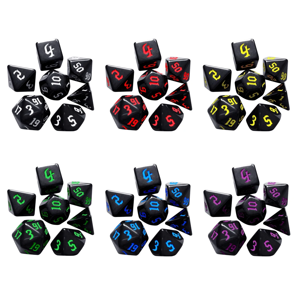 

DND Dice Set 7pcs/Set Multi-Sided Digital Dice Set D4 D6 D8 D10 D12 D20 Opaque Polyhedral Dices for Tabletop Role-Playing Game