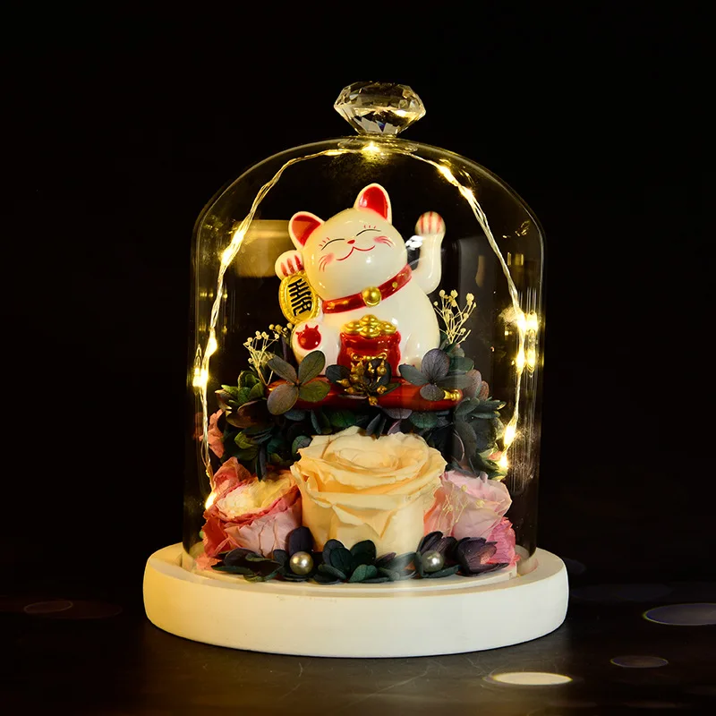 Eternal Rose With Lucky Cat Artificial Flower Feng Shui figures Decoration In Glass for Valentine Gift New Year decorations
Eternal Rose With Lucky Cat Artificial Flower Feng Shui figures Decoration In Glass for Valentine Gift New Year decorations