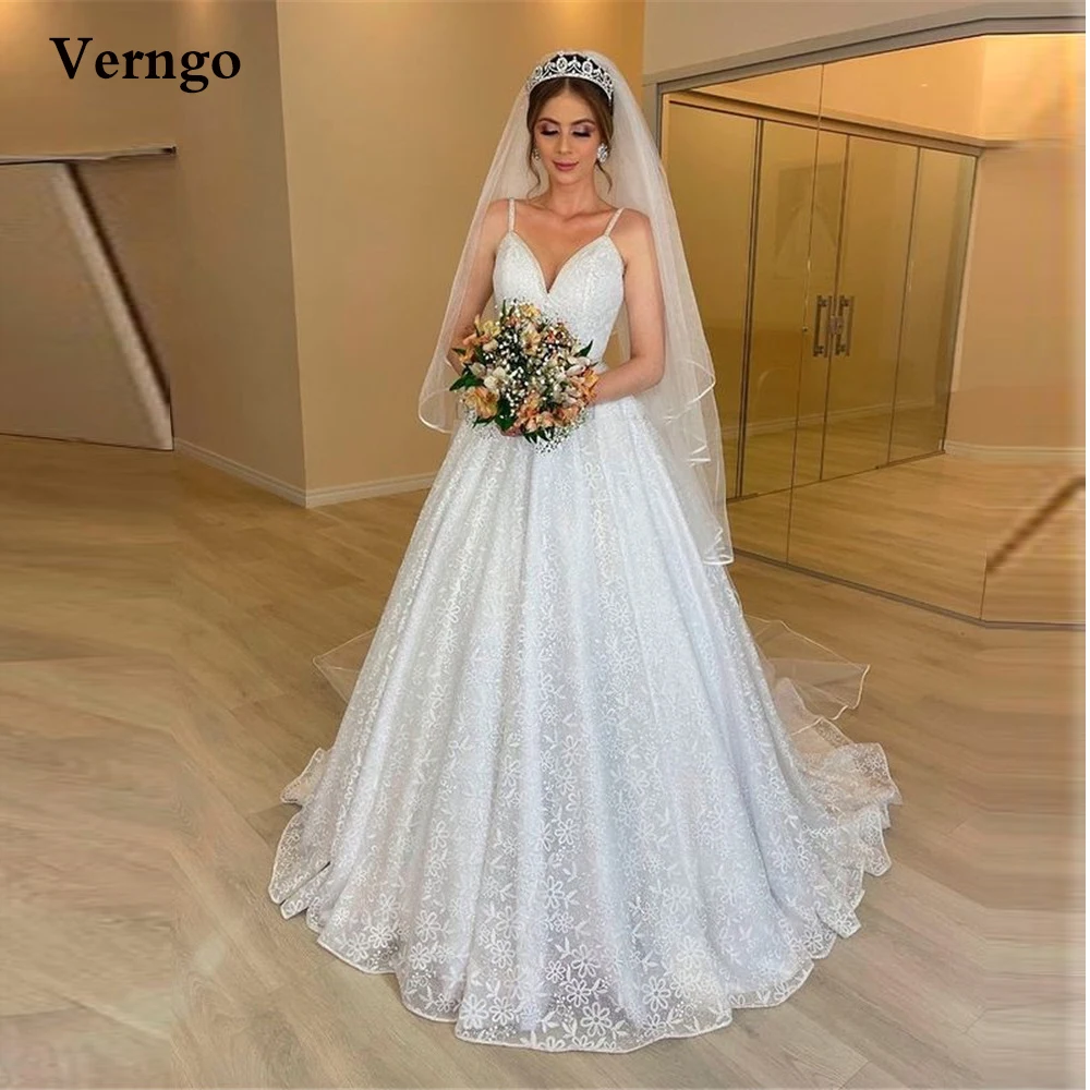 Verngo A Line Full Lace Wedding Dresses Spaghetti Straps Sweetheart Sweep Train Bridal Gowns Dubai Exquisite Vestido de novia
Verngo A Line Full Lace Wedding Dresses Spaghetti Straps Sweetheart Sweep Train Bridal Gowns Dubai Exquisite Vestido de novia