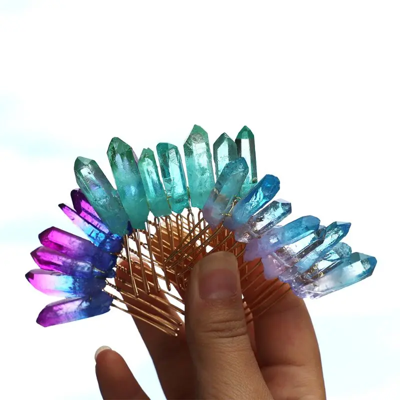 Romantic Gradient Handmade Quartz Crystal Hair Comb Wedding Bridal Hairpin Crown 
Romantic Gradient Handmade Quartz Crystal Hair Comb Wedding Bridal Hairpin Crown