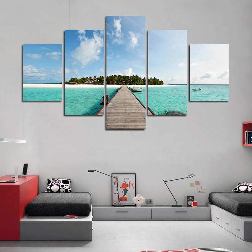 Modern Style Murals Poster Canvas Painting Bed Home Decoration Prints 5 Pieces Landscape Wooden Bridge Island Living Room Wall 
Modern Style Murals Poster Canvas Painting Bed Home Decoration Prints 5 Pieces Landscape Wooden Bridge Island Living Room Wall