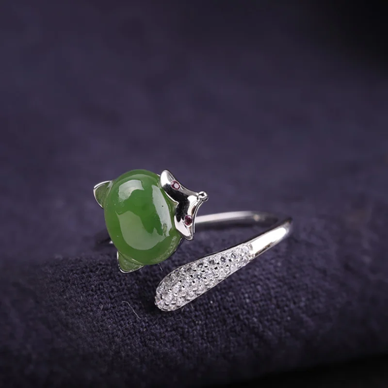 New Arrival S925 Silver Hetian Jade Fox Women Adjustable Ring Fine Jewelry
New Arrival S925 Silver Hetian Jade Fox Women Adjustable Ring Fine Jewelry