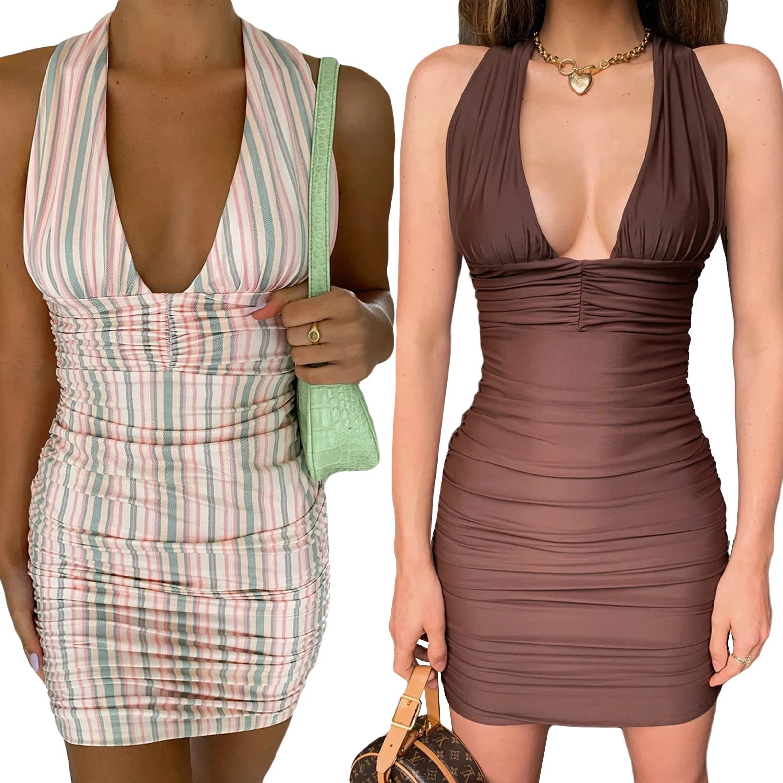 Women’s Summer Sexy Halter Short Dress Fashion Solid Color/Stripe Pleated Slim Fit Dress
Women’s Summer Sexy Halter Short Dress Fashion Solid Color/Stripe Pleated Slim Fit Dress