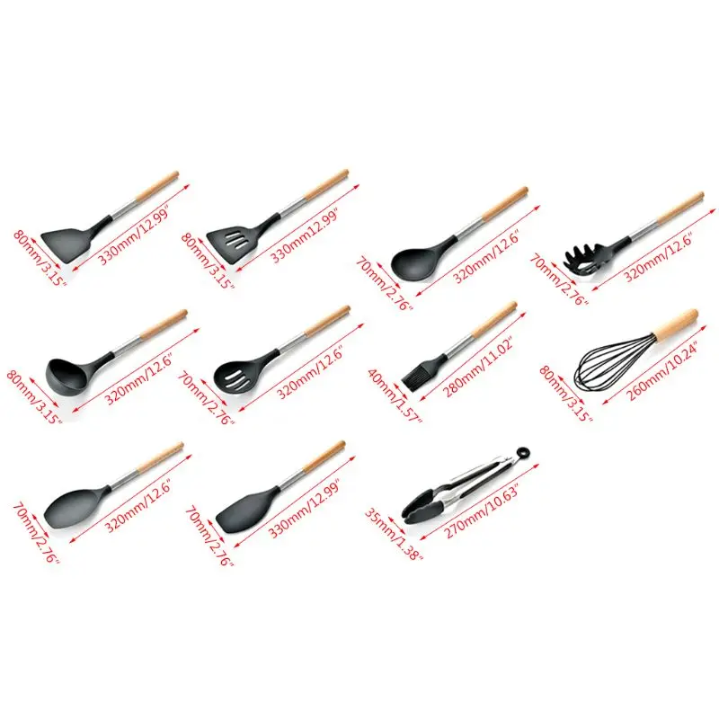 11pcs Silicone Kitchen Utensils Set with Stainless Steel Wooden Handle Spatula Spoon Egg Beater Holder Cooking Tools
11pcs Silicone Kitchen Utensils Set with Stainless Steel Wooden Handle Spatula Spoon Egg Beater Holder Cooking Tools