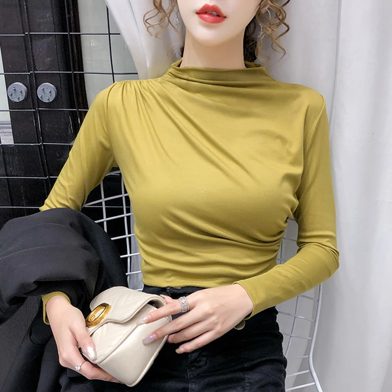 New Long Sleeve T Shirt Women Autumn Tops Folds Slim T-Shirt Female Korean Cotton Tshirt Woman Clothes Tee Shirt Femme
New Long Sleeve T Shirt Women Autumn Tops Folds Slim T-Shirt Female Korean Cotton Tshirt Woman Clothes Tee Shirt Femme