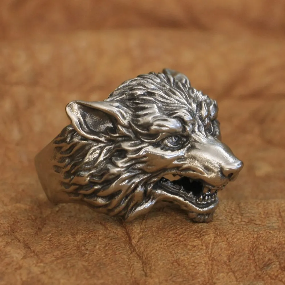 

LINSION Cupronickel Details Wolf Ring Mens Biker Rock Punk Jewelry CP163 US Size 7~15