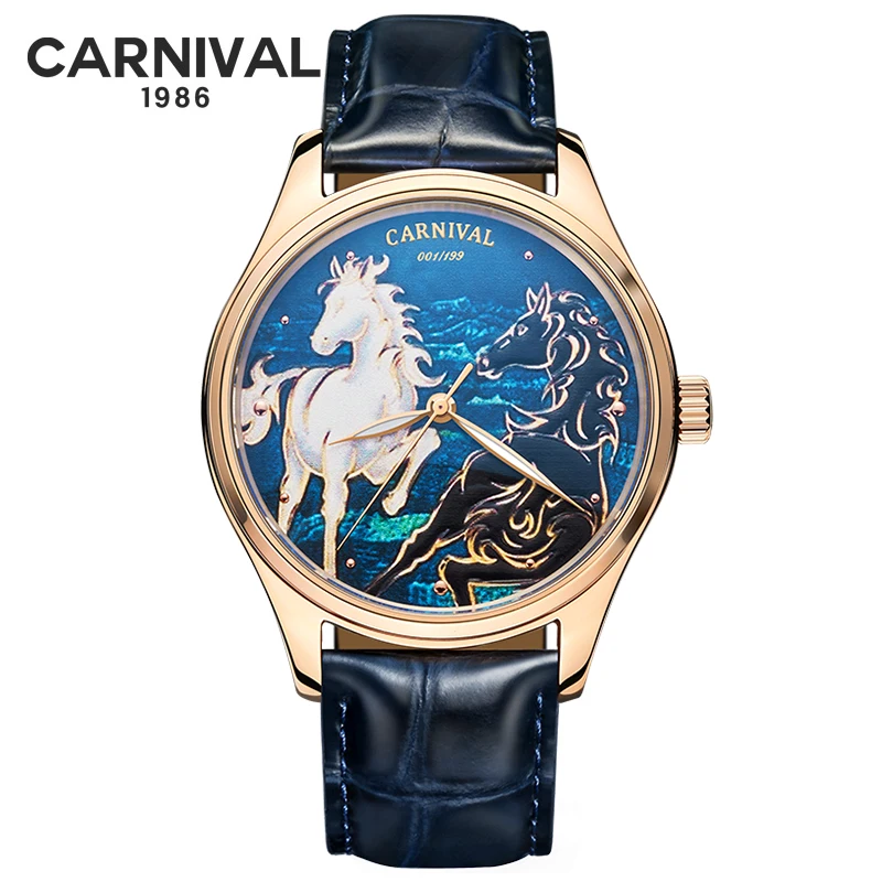 Carnival Fashion Automatic Watch Men 3D Horse Relief Mechanical Watches Miyota Movement Leather Strap Wristwatches
Carnival Fashion Automatic Watch Men 3D Horse Relief Mechanical Watches Miyota Movement Leather Strap Wristwatches