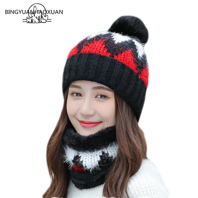 New Winter Pompom Hat And Scarf Set For Women Girls Plus Warm Velvet Winter Caps Female Casual Thick Knitted Hats 2 pieces Set 
New Winter Pompom Hat And Scarf Set For Women Girls Plus Warm Velvet Winter Caps Female Casual Thick Knitted Hats 2 pieces Set