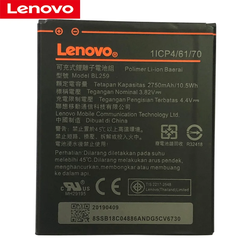 100% Оригинальный протестированный аккумулятор 2750 мАч BL259 для Lenovo Lemon 3 3S K32C30 K32c36 Vibe