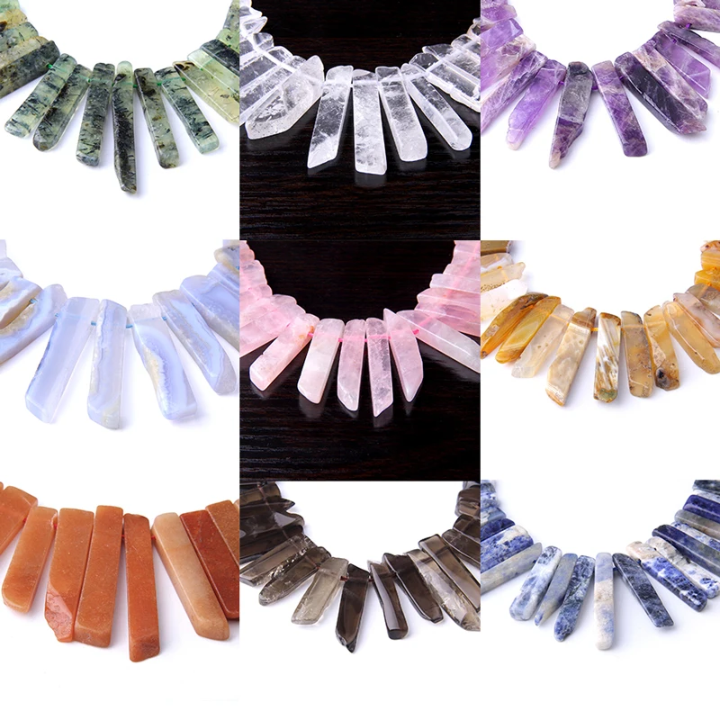 15.5" Natura Amethysts Point Quartz Bead 5-8*20-48 mm Drilled Stick Slab Slice Rough Stone Beads For DIY Making Jewelry Necklace
15.5" Natura Amethysts Point Quartz Bead 5-8*20-48 mm Drilled Stick Slab Slice Rough Stone Beads For DIY Making Jewelry Necklace