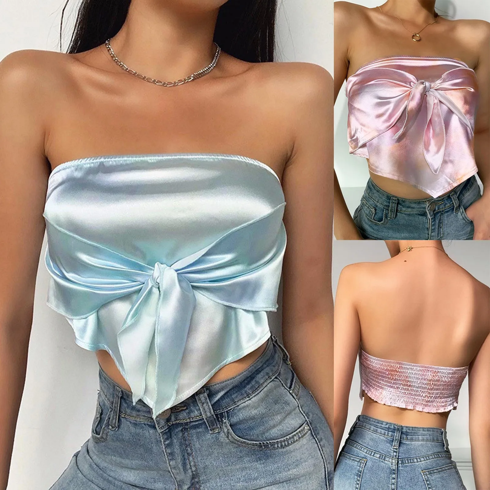 Solid colour Women sexy Crop Top Strapless Elastic Boob Bandeau Tube Tops Bra Women's bow halter short waist-wrapped chest top
Solid colour Women sexy Crop Top Strapless Elastic Boob Bandeau Tube Tops Bra Women's bow halter short waist-wrapped chest top
