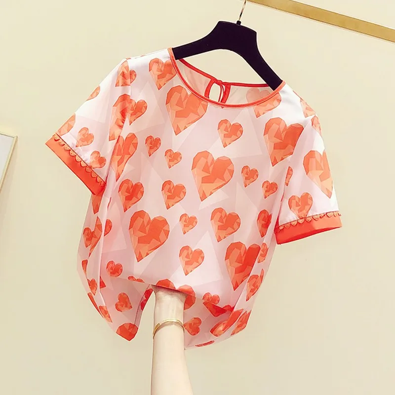 2020 Summer New Korean Fashion Heart Print Women's Short Sleeve T-shirt Female Casual Chiffon T Shirts Blusas Femme
2020 Summer New Korean Fashion Heart Print Women's Short Sleeve T-shirt Female Casual Chiffon T Shirts Blusas Femme