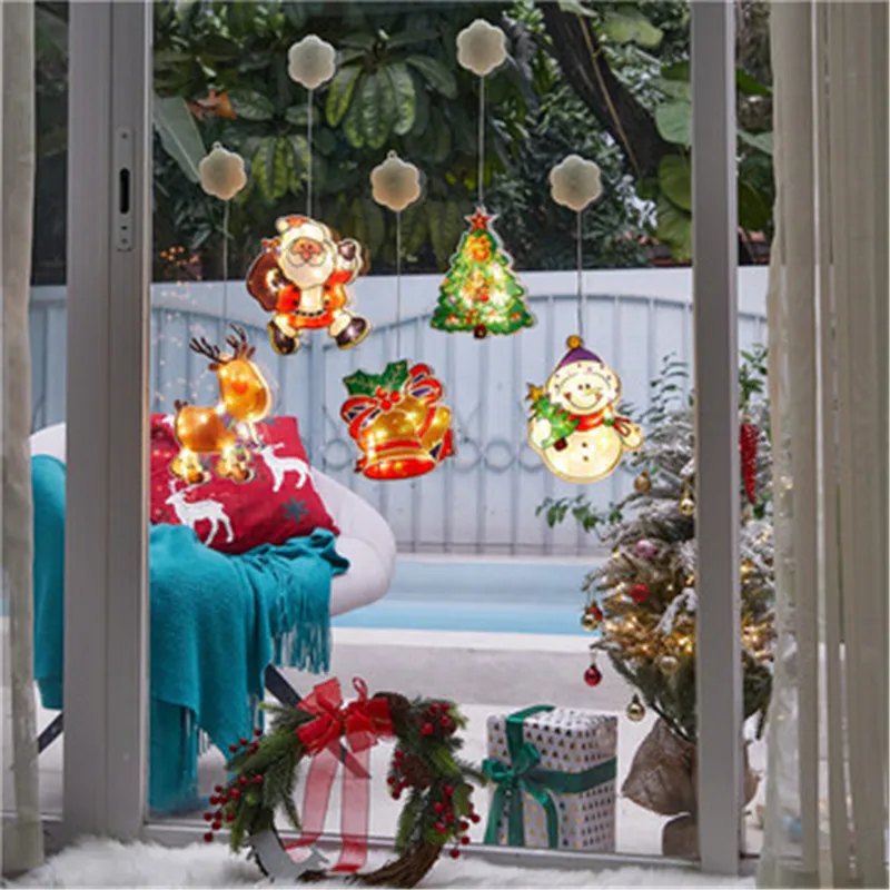 

Светодиодное Рождественское украшение, светильник на присоске, подвесной светильник в виде окна Санты, праздничный светильник, праздничный светильник, подарок для детей
