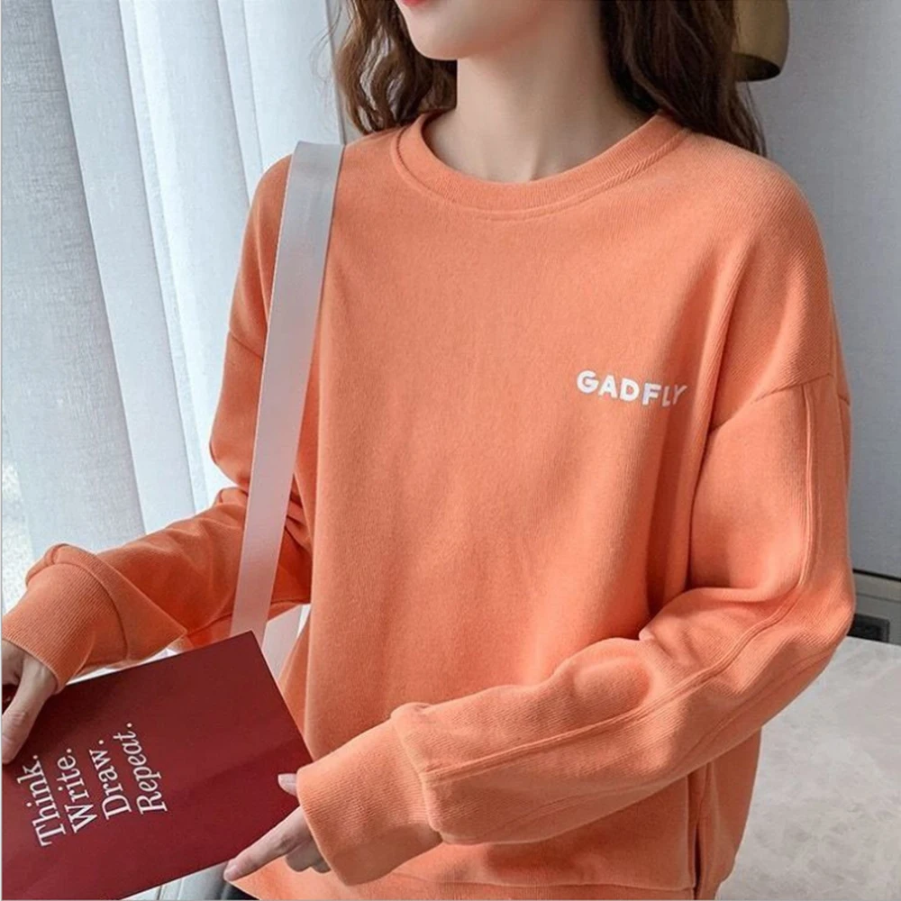 Women Pullover 100% Cotton Thin O-Neck Sweatshirts 2021 New Spring Fashion Design Female Casual Home Loose Clothes S21007