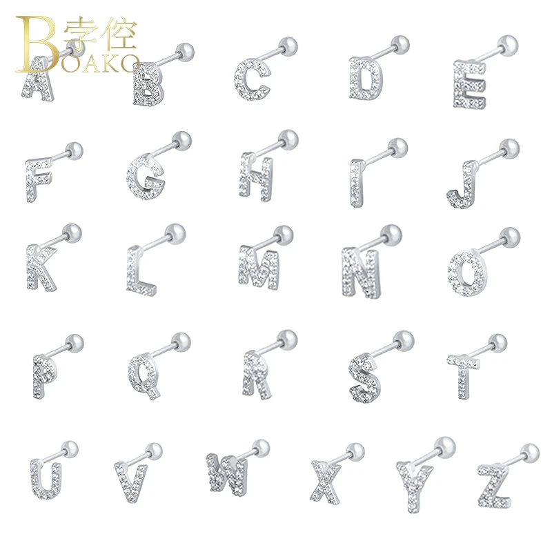 BOAKO 1PCS S925 Silver Letters Stud Earring For Women Mini Zircon Piercing Earrings Fine Jewelry Pendientes Aretes For Gifts
BOAKO 1PCS S925 Silver Letters Stud Earring For Women Mini Zircon Piercing Earrings Fine Jewelry Pendientes Aretes For Gifts