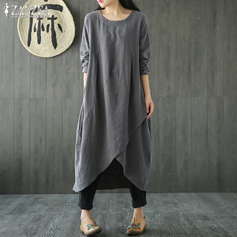 ZANZEA Autumn Women Vintage Long Sleeve Sundress Casual O Neck Solid Loose Mid-calf Dress Oversized Cotton Vestidos Robe Femme
ZANZEA Autumn Women Vintage Long Sleeve Sundress Casual O Neck Solid Loose Mid-calf Dress Oversized Cotton Vestidos Robe Femme