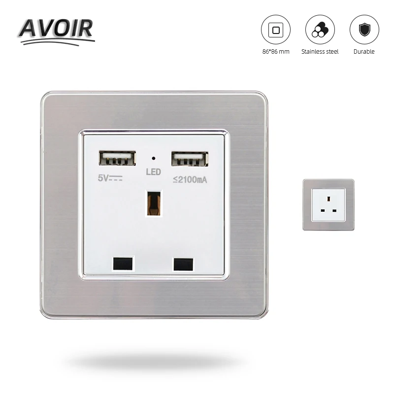 Розетка с двумя USB-портами, из нержавеющей стали
Розетка с двумя USB-портами, из нержавеющей стали