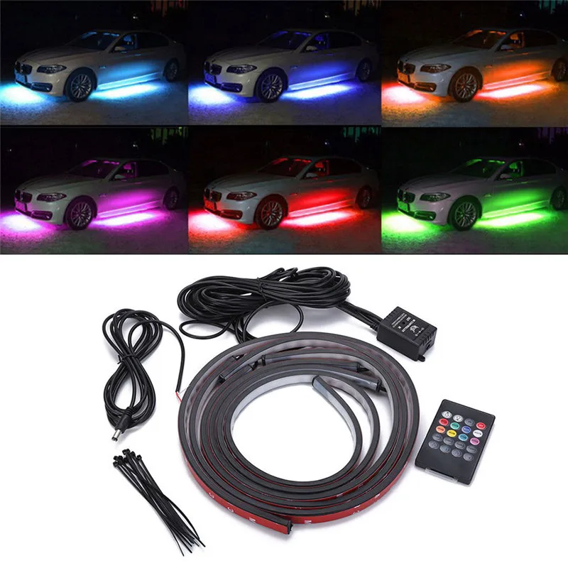 

4 x RGB LED Car High Power Tube Strip Low Consumption Waterproof Underbody Glow Neon Light Kit Wireless Control Under#268937