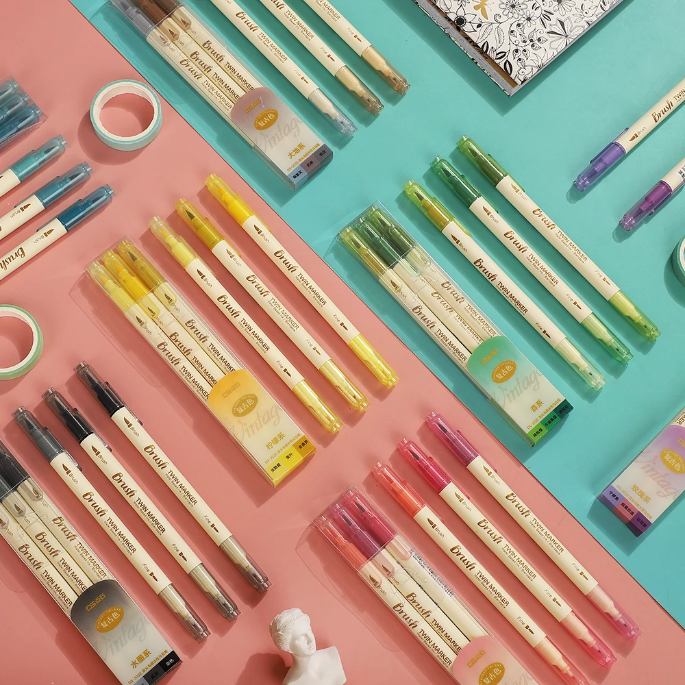 3 Pcs/Set Retro Double Headed Brush Pen Creative Art Marker Pen for Drawing Painting Watercolor Stationery Cute School Supplies
3 Pcs/Set Retro Double Headed Brush Pen Creative Art Marker Pen for Drawing Painting Watercolor Stationery Cute School Supplies