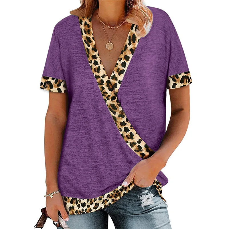 Women's T-shirt 2021 Spring and Summer New Style V-neck Sexy Leopard Color Matching Short Sleeve Commute
Women's T-shirt 2021 Spring and Summer New Style V-neck Sexy Leopard Color Matching Short Sleeve Commute