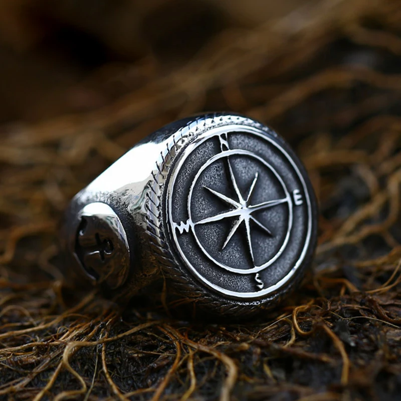 

Nordic Stainless Steel Anchor Compass Ring Personality Retro Navy Knight Men's Jewelry Accessories Boyfriend Gift Wholesale