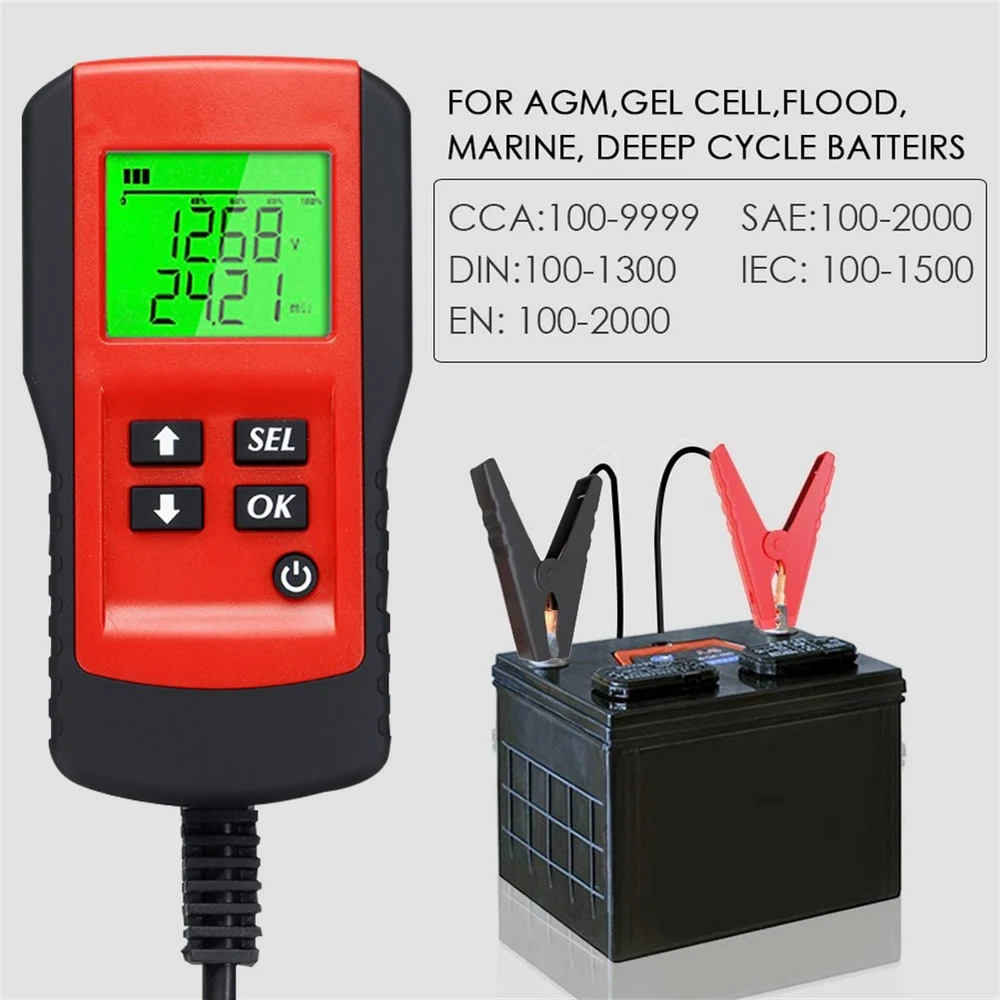 

12V Car Battery Tester AE300 LCD Backlight Display Car System Analyzer Voltage Ohm Tester Shockproof Diagnostic Tool Car Battery