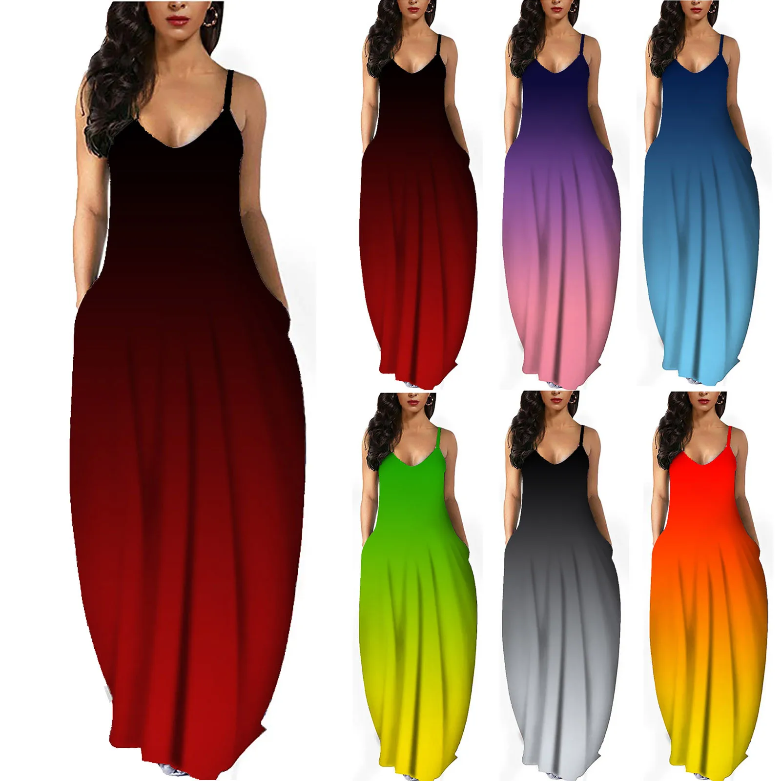 2021 Fashion Hot Sale Women Gradient Sleeveless V Neck Maxi Dress Casual Sundress Beach Long Dress Straps Camisole Vestidos Robe
2021 Fashion Hot Sale Women Gradient Sleeveless V Neck Maxi Dress Casual Sundress Beach Long Dress Straps Camisole Vestidos Robe