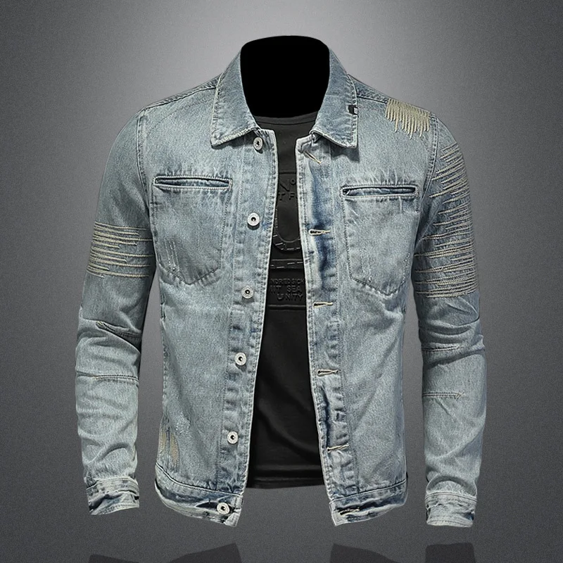 2021 Spring and Autumn New High Quality Men's Solid Color Lapel Embroidery Slim Motorcycle Men's Denim Jacket
2021 Spring and Autumn New High Quality Men's Solid Color Lapel Embroidery Slim Motorcycle Men's Denim Jacket