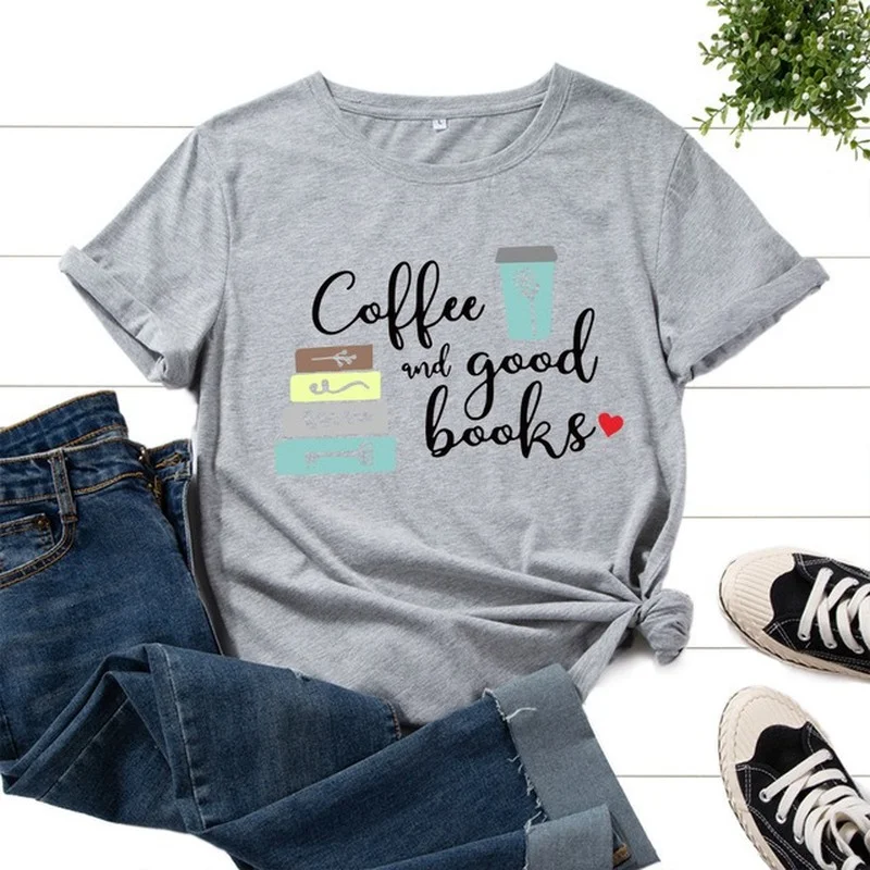 Кофе Gond книги с буквенным принтом женская футболка с коротким рукавом и круглым вырезом, Свободная Женская футболка женская модная футболк... 
Кофе Gond книги с буквенным принтом женская футболка с коротким рукавом и круглым вырезом, Свободная Женская футболка женская модная футболк...