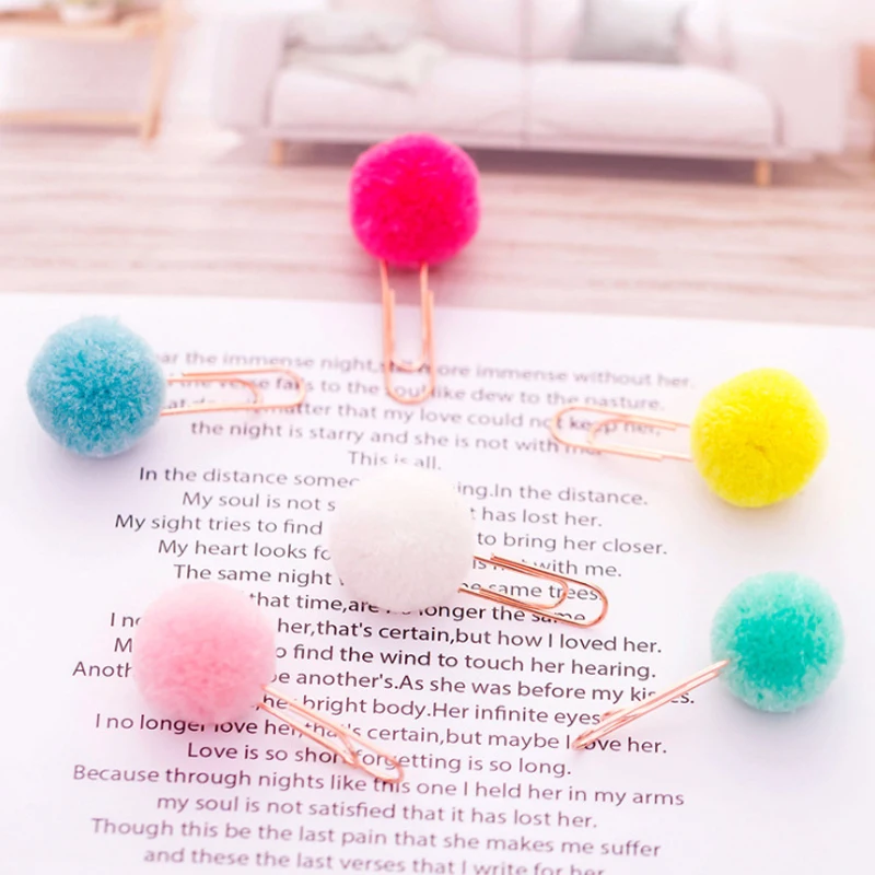6pcs Colorful Cute Hairball Rose Gold Paper Clip Modelling Plush Ball Clips Bookmark School Supplies Stationery
6pcs Colorful Cute Hairball Rose Gold Paper Clip Modelling Plush Ball Clips Bookmark School Supplies Stationery