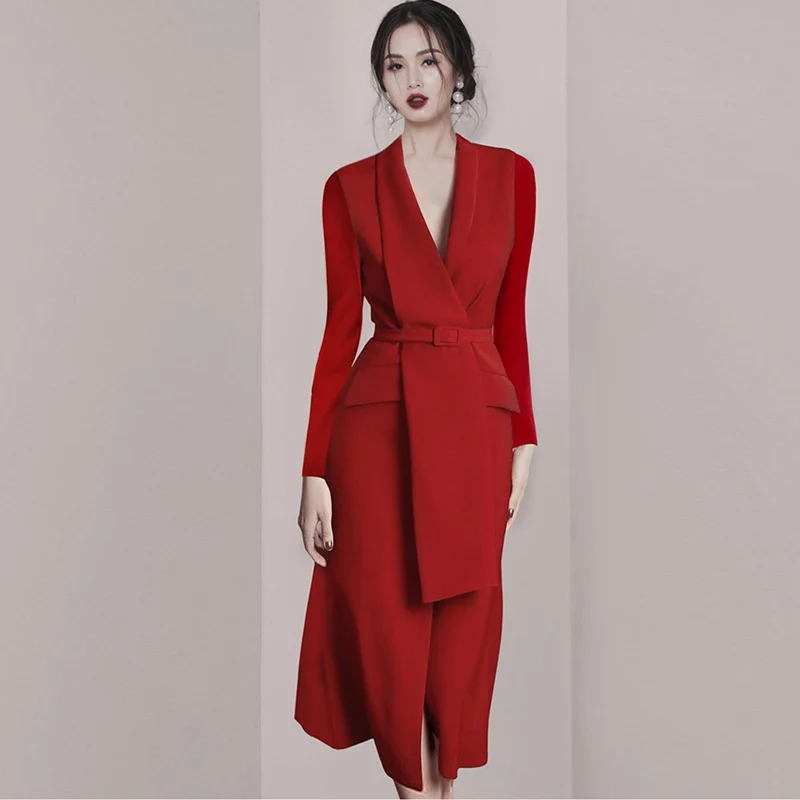 New 2020 Fashion Office Lady Work Suit Dress With Belt Slim Female Red Black Solid Elegant Full Sleeve Dresses Sashes For Women
New 2020 Fashion Office Lady Work Suit Dress With Belt Slim Female Red Black Solid Elegant Full Sleeve Dresses Sashes For Women