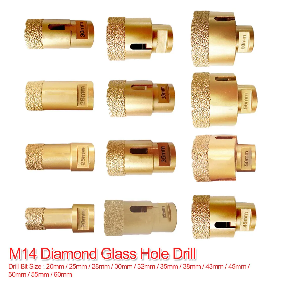 M14 Vacuum Brazed Diamond Drilling Core Bit Dry Diamond Drill Bit 20mm-60mm for Tile Hole Saw Stone Drill Bit Crown Drilling Bit
M14 Vacuum Brazed Diamond Drilling Core Bit Dry Diamond Drill Bit 20mm-60mm for Tile Hole Saw Stone Drill Bit Crown Drilling Bit