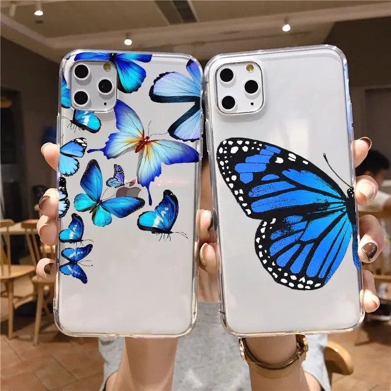 Прозрачный синий пастельный телефонный чехол Monarch Butterfly для iPhone 11 12Pro Mini 6 7 8 Plus X MAX