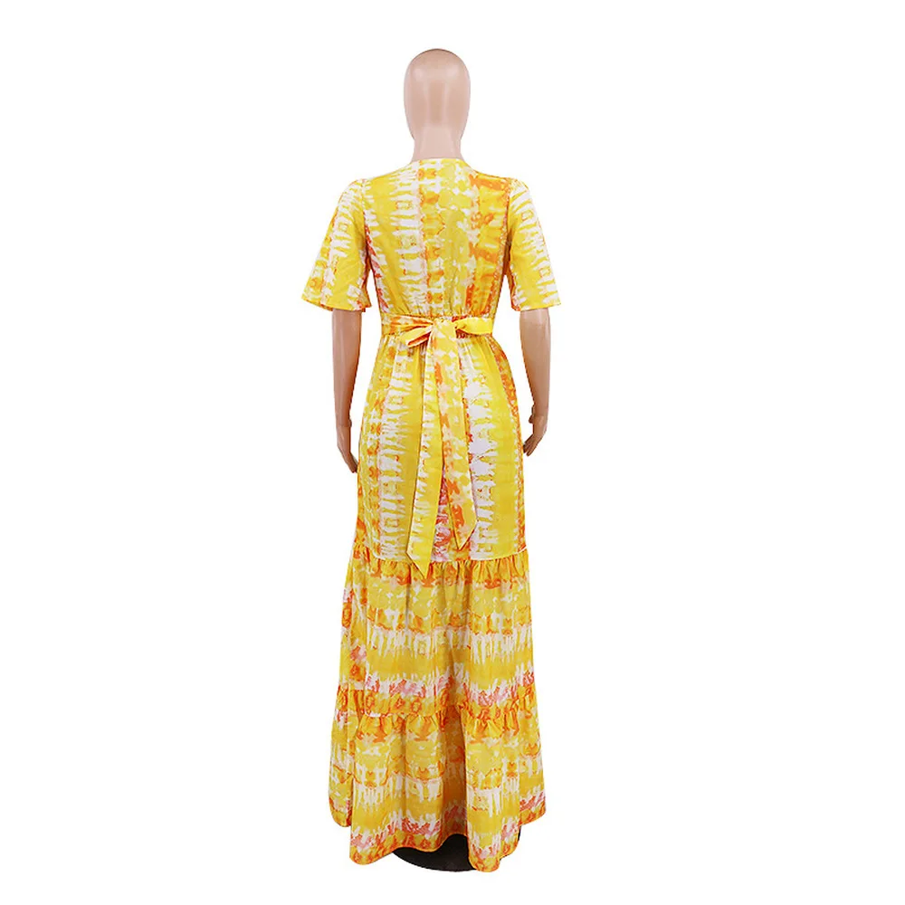 Tie Dye Printing Summer A-Line Beach Dress Women Deep V Neck Short Sleeve Bohemian Dress Vintage Sashes Big Swing Maxi Vestidos
Tie Dye Printing Summer A-Line Beach Dress Women Deep V Neck Short Sleeve Bohemian Dress Vintage Sashes Big Swing Maxi Vestidos