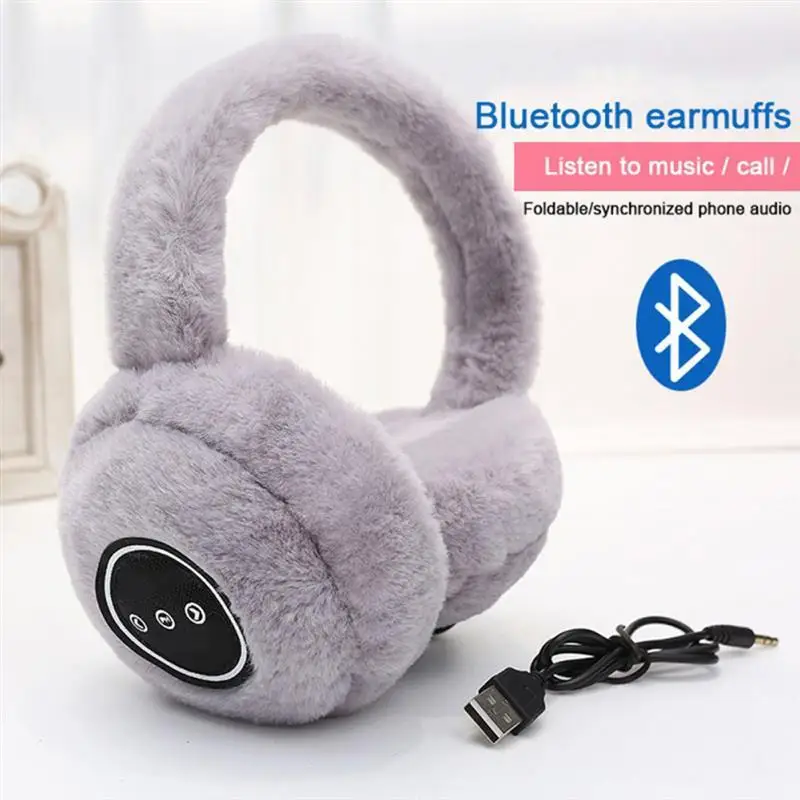 Фото Беспроводная Bluetooth-гарнитура с Ушными крючками теплые пушистые наушники зимняя