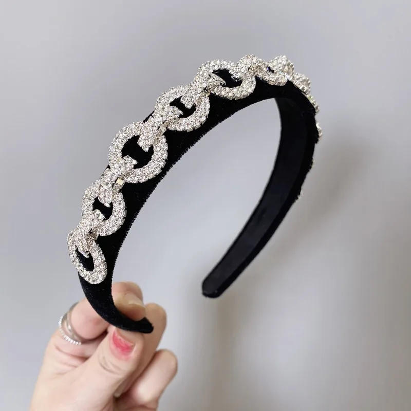 Rhinestone headband alloy fashion bridal hair hole retro wide chain black headband hair accessories Adult Hairbands 
Rhinestone headband alloy fashion bridal hair hole retro wide chain black headband hair accessories Adult Hairbands