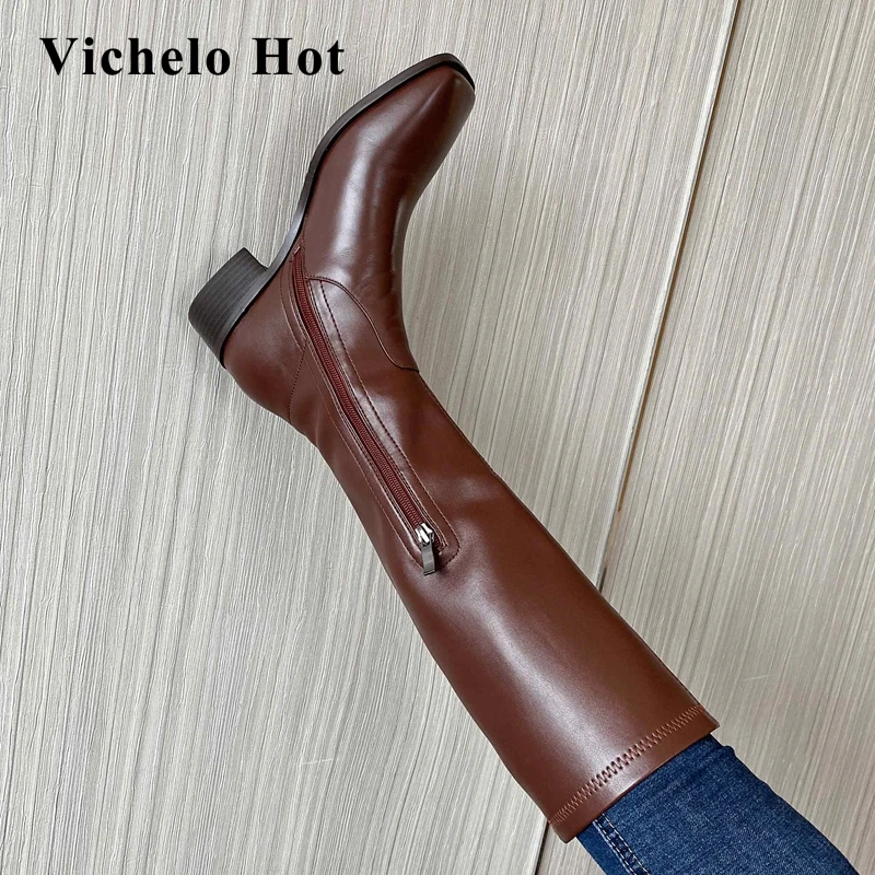 Vichelo Hot large size real leather riding boots square toe med square heels zipper high fashion superstar knee high boots L50 
Vichelo Hot large size real leather riding boots square toe med square heels zipper high fashion superstar knee high boots L50