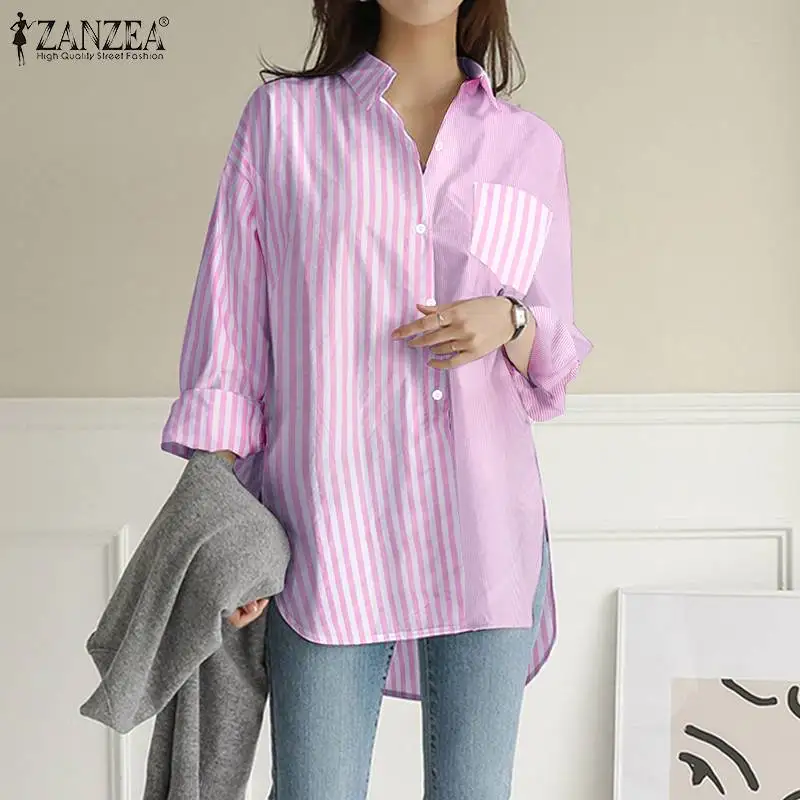 Autumn Casual Long Sleeve Blouse Women's Striped Print Patchwork Tops Lady Chemise Oversize Lapel OL Blusa ZANZEA Fashion Shirts
Autumn Casual Long Sleeve Blouse Women's Striped Print Patchwork Tops Lady Chemise Oversize Lapel OL Blusa ZANZEA Fashion Shirts